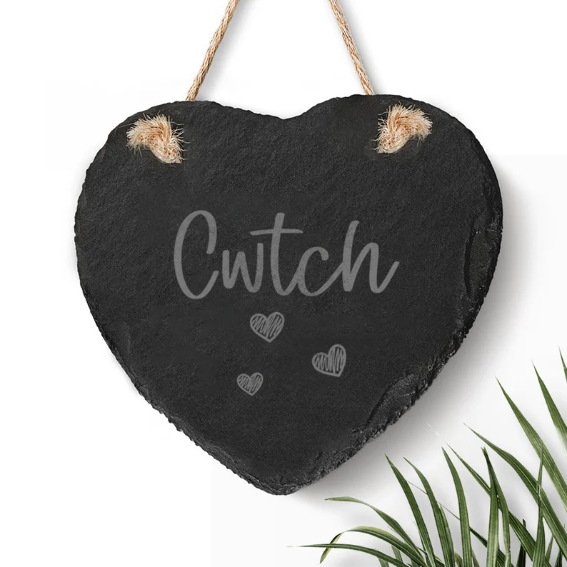 CWTCH Welsh Slate Hanging Heart