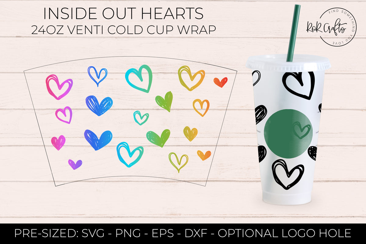 24oz Venti Cold Cup Inside Out Hearts