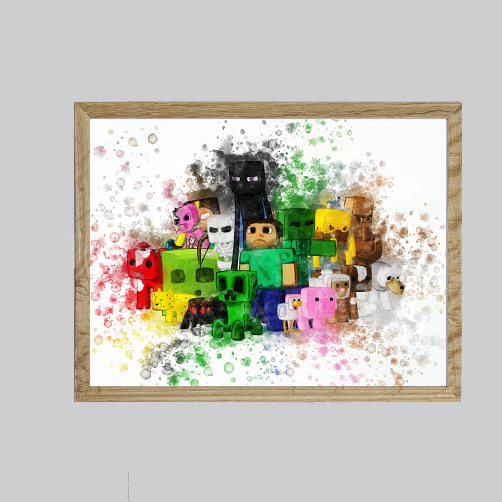 Minecraft Print (Landscape All Characters) - Watercolour Splash Print