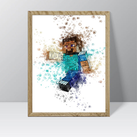 Minecraft Print (Landscape All Characters) - Watercolour Splash Print