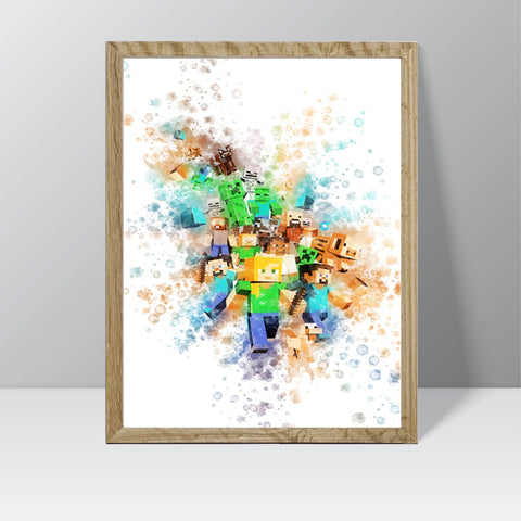 Minecraft Print (Landscape All Characters) - Watercolour Splash Print